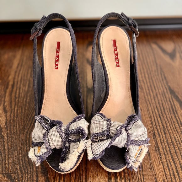 Prada Wedge Sandals - Size 7.5 - Picture 1 of 4